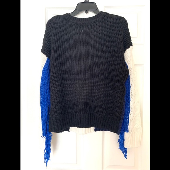 New Free Generation Fringe Sweater Cable Knit Blue White Black Colorblock Size M - Picture 6 of 16
